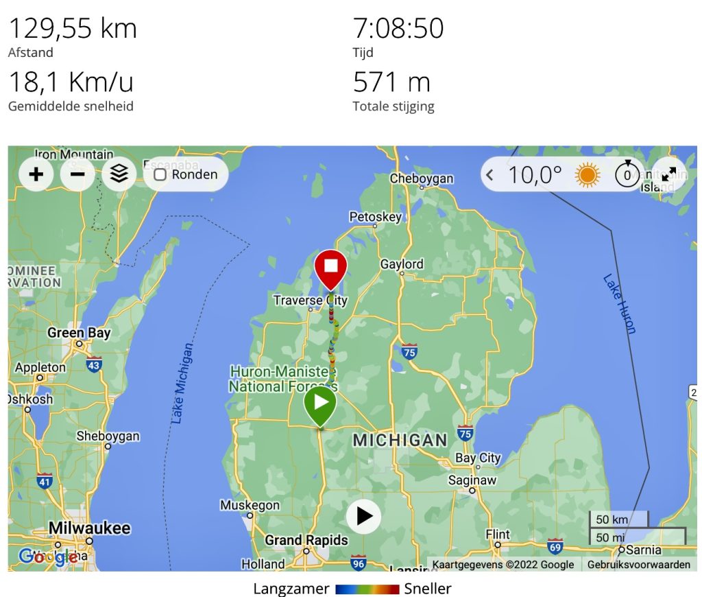 Transamerica dag 23 Elk Rapids MI Zeilen en Fietsen door weer en wind
